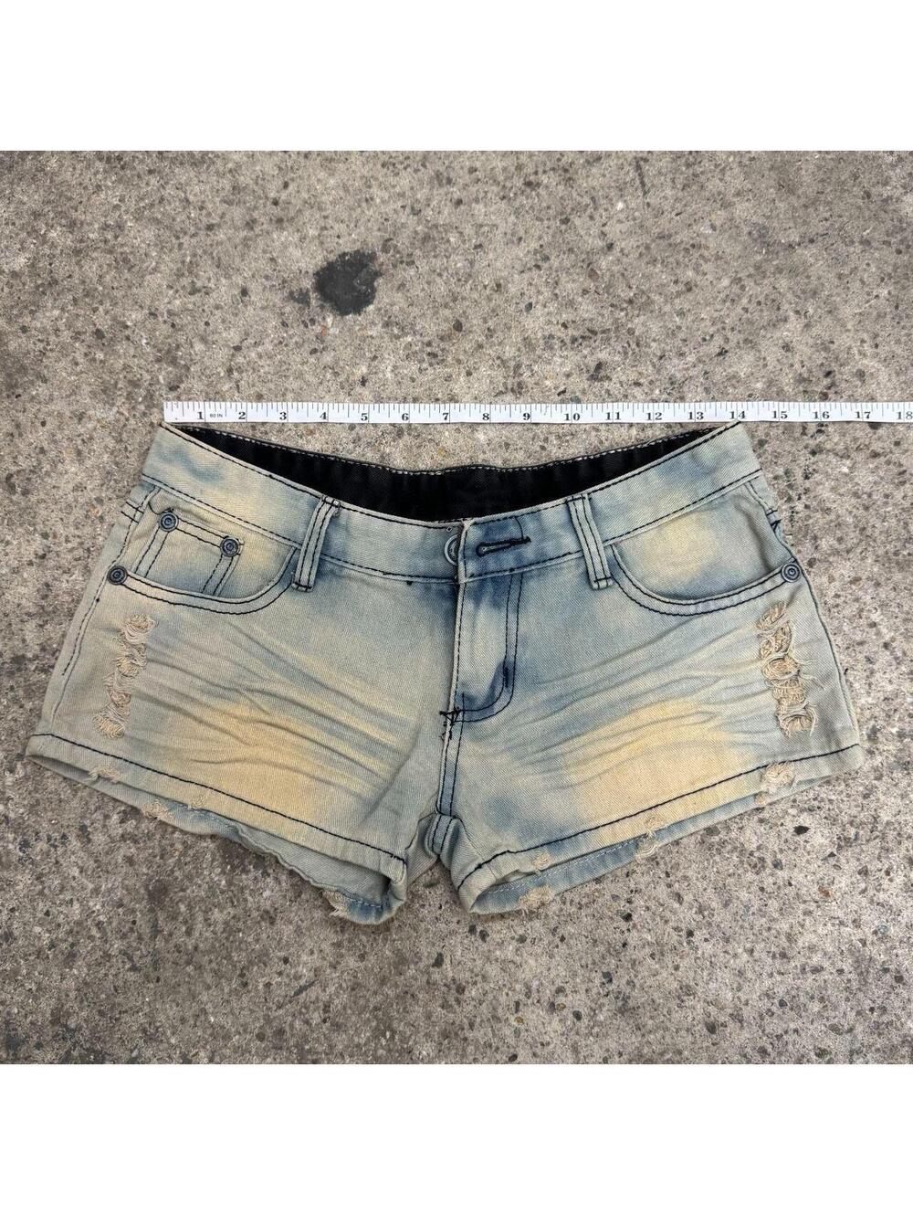 Vintage Y2K Low Rise Denim Micro Shorts Light Wash - Picture 6 of 7